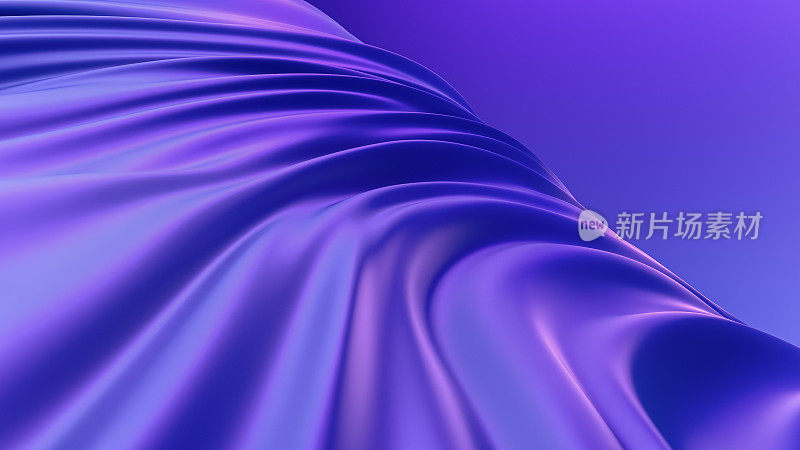 催眠技术抽象概念:数字海洋平滑的紫色缎面金属在温柔的波浪中移动。未来的可视化技术，时尚的流动织物材料。VFX 3D图形渲染